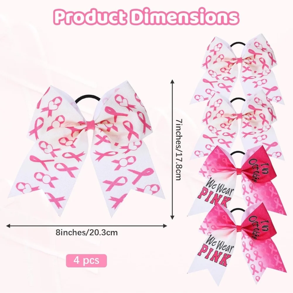 3 Pcs Breast Cancer Awareness Bow Hair Ties